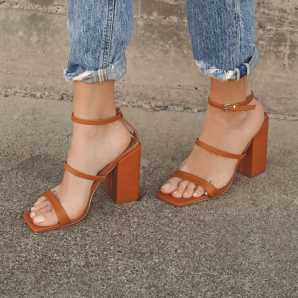 Lulus Mabie Cognac Ankle Strap High Heel Sandals